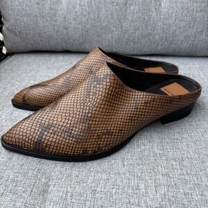 Dolce Vita Aven Women's 8.5 Mule Shoes Brown Leather Snake Print Slip On
